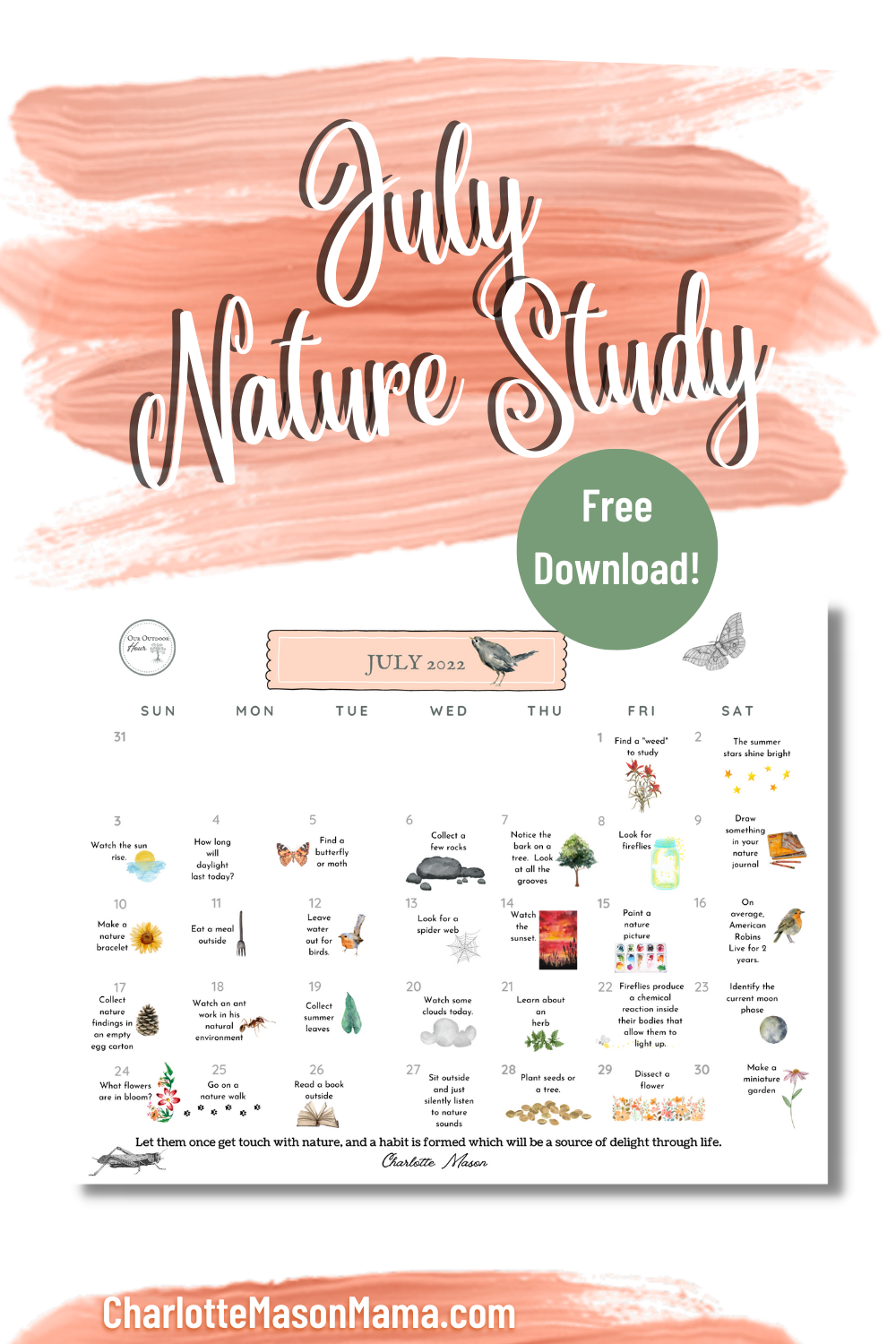 Summer Nature Study Ideas-With FREE July Calendar